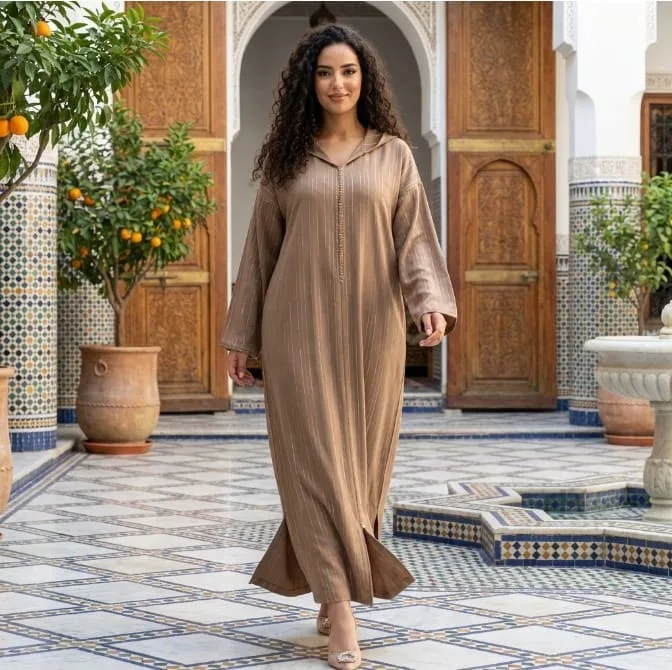 Djellaba Marocaine Caramel Maâlem Barchman Zahi Mode