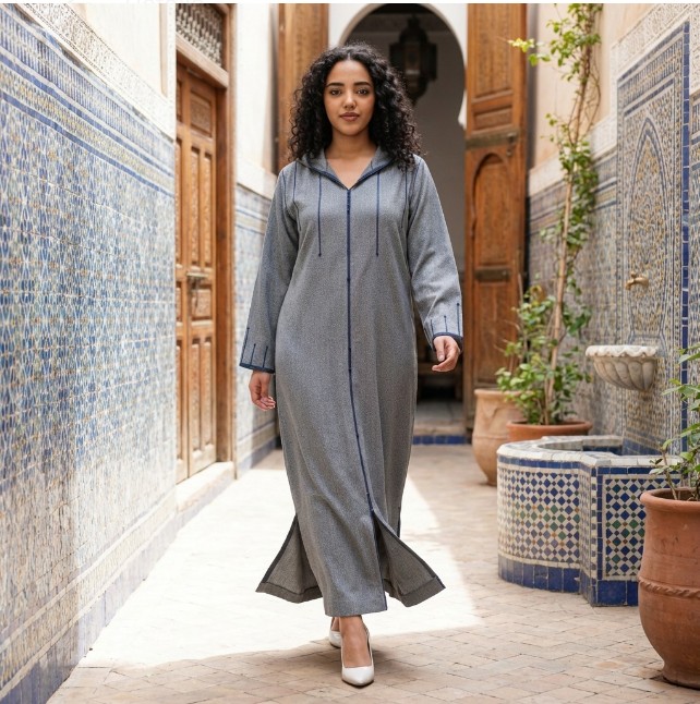 جلابة مغربية رمادية المعلم البرشمان — Djellaba marocaine grise Maâlem Barchman Zahi Mode