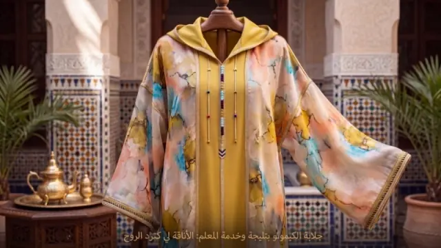 Djellaba en Tlija col Kimono finition Maâlem — création Zahi Mode Casablanca