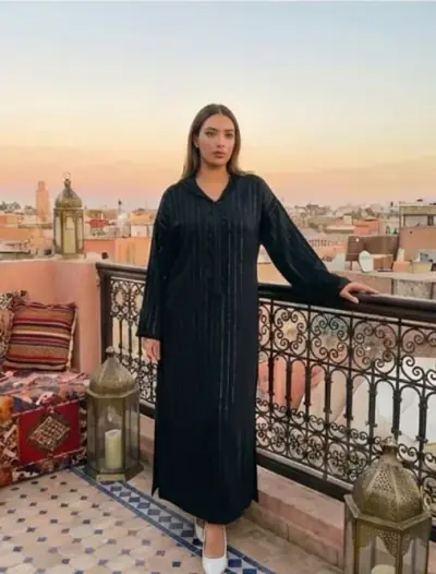 Djellaba Marocaine Noire Maâlem Broderie Zahi Mode