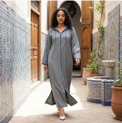Djellaba Marocaine Grise Maâlem Barchman Zahi Mode