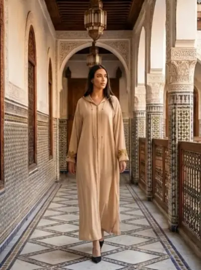 Djellaba Marocaine Beige Contemporaine Barchman Fêtes Zahi Mode